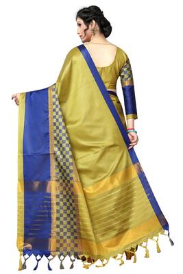 Yellow printed polycotton saree with blouse 2