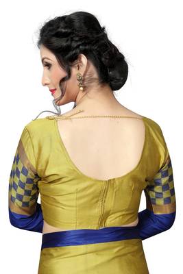 Yellow printed polycotton saree with blouse 3