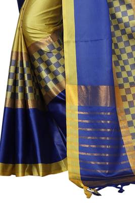 Yellow printed polycotton saree with blouse 5