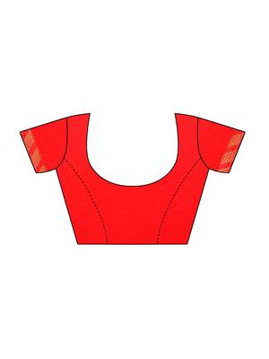 Red woven ruffle georgette saree with blouse 5