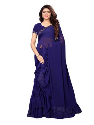 Navy blue woven ruffle georgette saree with blouse 1