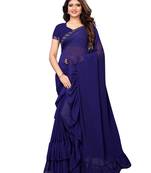 Navy blue woven ruffle georgette saree with blouse
