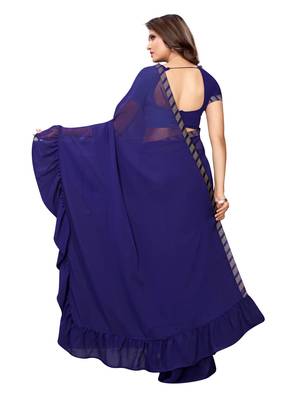Navy blue woven ruffle georgette saree with blouse 4
