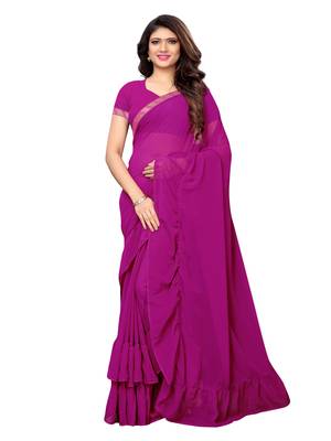Purple woven ruffle georgette saree with blouse 1