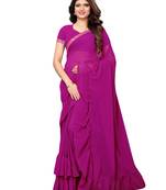 Purple woven ruffle georgette saree with blouse
