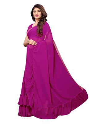 Purple woven ruffle georgette saree with blouse 2