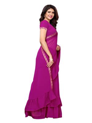 Purple woven ruffle georgette saree with blouse 3