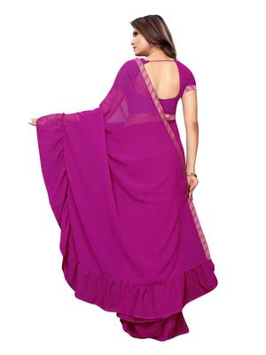 Purple woven ruffle georgette saree with blouse 4