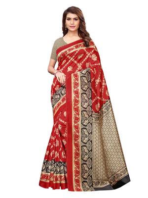 Maroon Printed Art Silk Saree With Blouse 1
