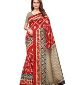 Maroon Printed Art Silk Saree With Blouse