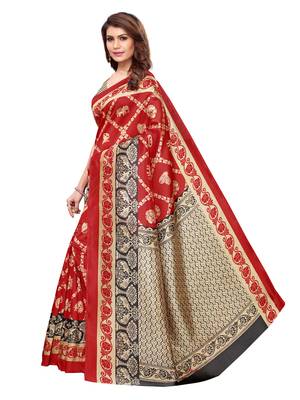 Maroon Printed Art Silk Saree With Blouse 2
