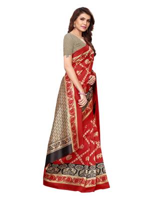 Maroon Printed Art Silk Saree With Blouse 3