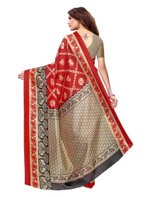 Maroon Printed Art Silk Saree With Blouse 4