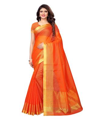 Orange Woven Cotton Silk Saree With Blouse 1