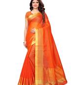 Orange Woven Cotton Silk Saree With Blouse