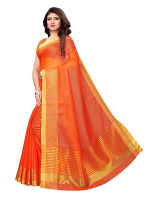 Orange Woven Cotton Silk Saree With Blouse 2