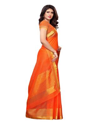 Orange Woven Cotton Silk Saree With Blouse 3