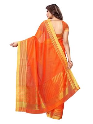 Orange Woven Cotton Silk Saree With Blouse 4