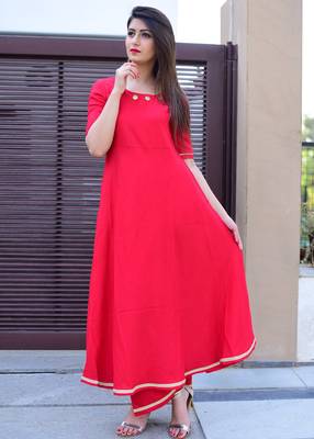 Red Solid Rayon Stitched Salwar Suits 1