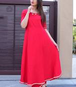 Red Solid Rayon Stitched Salwar Suits