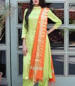 Light Green Solid Satin Stitched Salwar With Dupatta