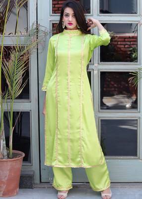 Light Green Solid Satin Stitched Salwar With Dupatta 2