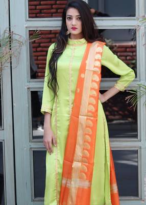 Light Green Solid Satin Stitched Salwar With Dupatta 3