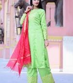 Light Green Solid Santoon Stitched Salwar With Dupatta