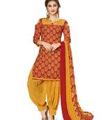 Red Printed Cotton Unstitched Salwar With Dupatta