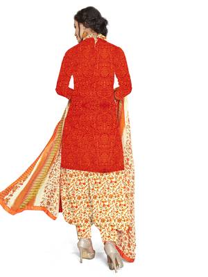 Orange Printed Cotton Unstitched Salwar With Dupatta 2