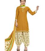 Yellow Printed Cotton Unstitched Salwar With Dupatta