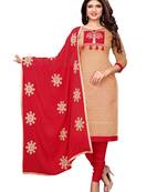 Beige Printed Chanderi Unstitched Salwar With Dupatta
