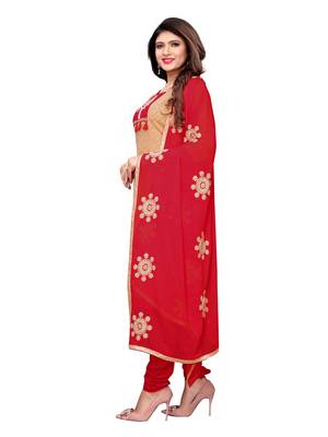 Beige Printed Chanderi Unstitched Salwar With Dupatta 3