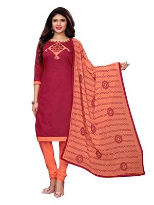 Magenta Printed Chanderi Unstitched Salwar With Dupatta 1