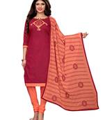 Magenta Printed Chanderi Unstitched Salwar With Dupatta