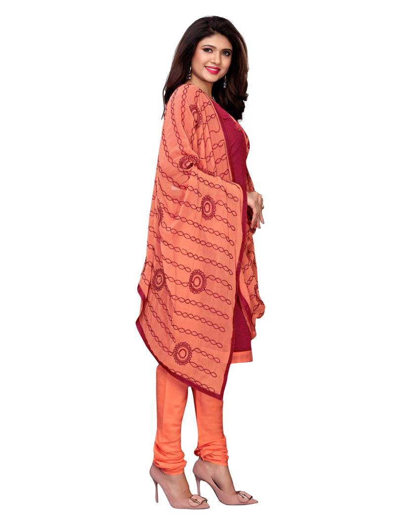 Magenta Printed Chanderi Unstitched Salwar With Dupatta