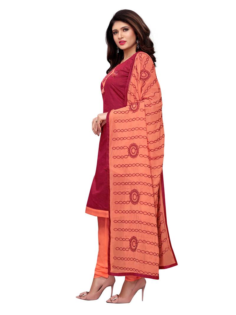Magenta Printed Chanderi Unstitched Salwar With Dupatta