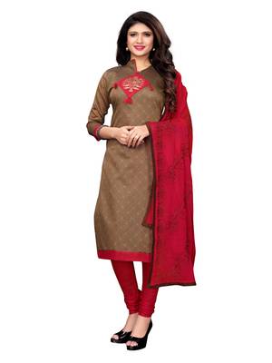 Brown Printed Chanderi Unstitched Salwar With Dupatta 1