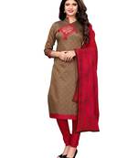 Brown Printed Chanderi Unstitched Salwar With Dupatta