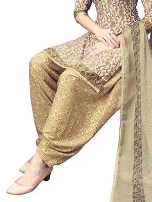 Beige printed crepe unstitched salwar with dupatta 3