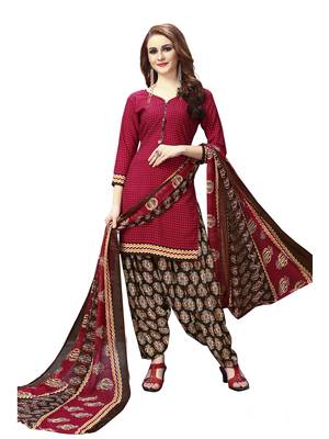 Maroon  Printed Crepe Unstitched Salwar With Dupatta 1
