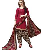 Maroon  Printed Crepe Unstitched Salwar With Dupatta