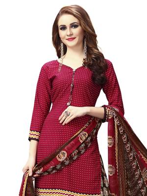 Maroon  Printed Crepe Unstitched Salwar With Dupatta 2
