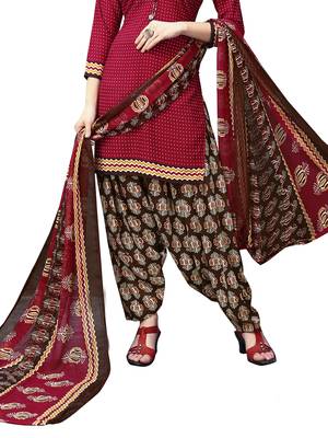 Maroon  Printed Crepe Unstitched Salwar With Dupatta 3
