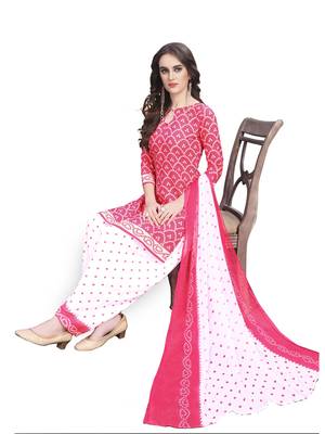 Pink printed crepe unstitched salwar with dupatta 1