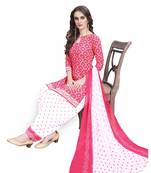 Pink printed crepe unstitched salwar with dupatta