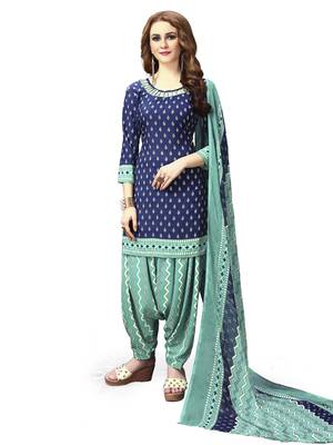 Blue printed crepe unstitched salwar with dupatta 1