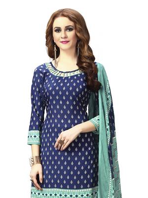 Blue printed crepe unstitched salwar with dupatta 2