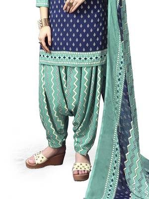 Blue printed crepe unstitched salwar with dupatta 3