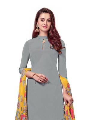 Grey Printed Crepe Unstitched Salwar With Dupatta 2